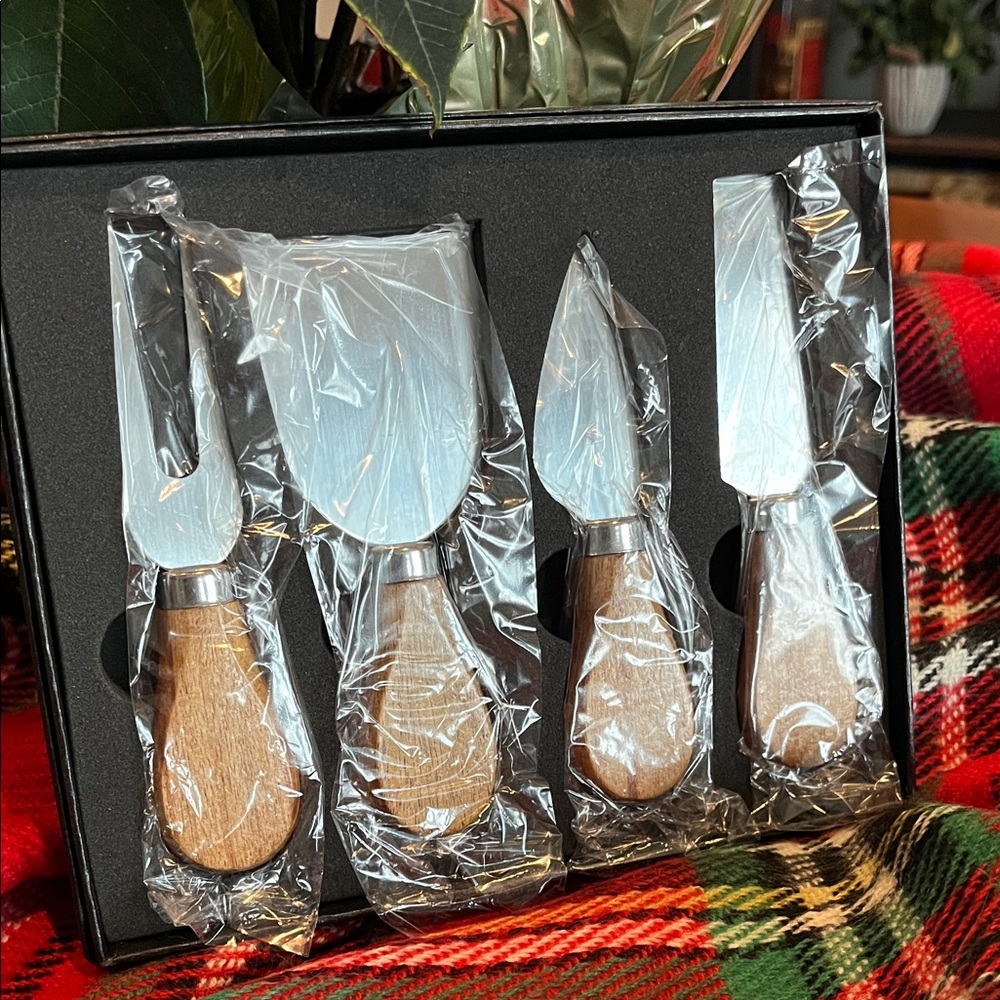 Wood and Silver Cheese Knife Set in Box NIB